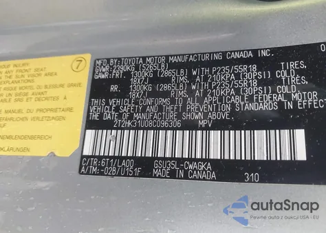 2008 Lexus Rx 350 z USA, uszkodzony, nr VIN 2T2HK31U08C096306